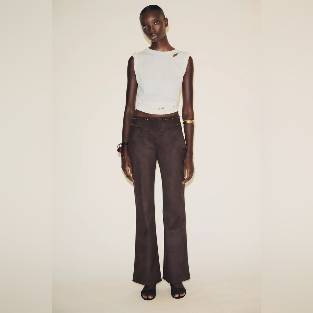 ZARA FAUX SUEDE STUDDED FLARE PANTS